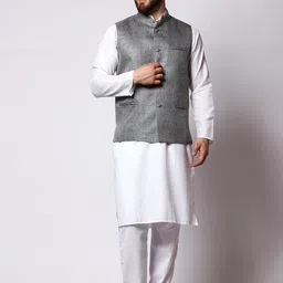 MAG Mandarin Collar Regular Kurta with Pyjamas & Nehru Jacket image 1