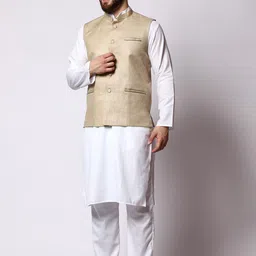 MAG Mandarin Collar Regular Kurta with Pyjamas & Nehru Jacket image 1