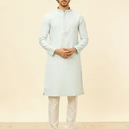 Manyavar Mandarin Collar Long Sleeves Straight Kurta with Pyjamas-image-36
