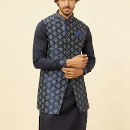 Manyavar Mandarin Collar Long Sleeves Regular Kurta With Pyjamas & Jacket-image-15