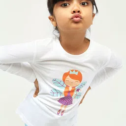 frangipani Girls White & Blue Pure Cotton Printed Top with Pyjamas-picture-16