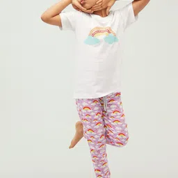 frangipani Girls White & Pink Printed Top with Pyjamas-picture-23