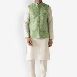 KISAH Men Yellow Kurta with Churidar & Nehru Jacket-picture-43
