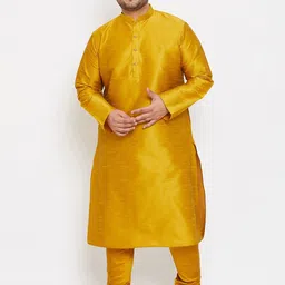 VASTRAMAY Men Mustard Yellow Kurta with Pyjama-image-32
