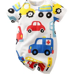 StyleCast Infant Boys White & Blue Printed Cotton Rompers-image-46