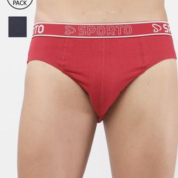 SPORTO Men Pack Of 2 Red & Blue Solid Basic Cotton Briefs-picture-1