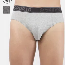 SPORTO Men Pack Of 2 Grey Melange & Grey Solid Basic Cotton Briefs-picture-49