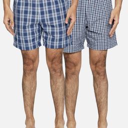 BStories Men Pack Of 2 Blue & White Checked Lounge Cotton Shorts-image-92
