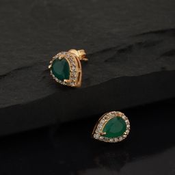 Carlton London Green Gold-Plated Teardrop Shaped Stone Studs-image-10