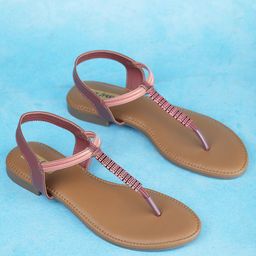Luxyfeel Embellished T-Strap Flats With Backstrap-6