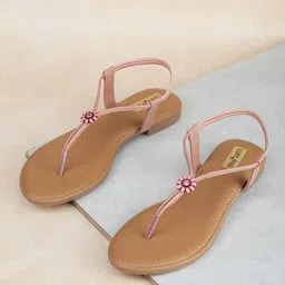 Luxyfeel Embellished T-Strap Flats With Backstrap-50