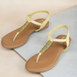 Luxyfeel Embellished T-Strap Flats With Backstrap-12