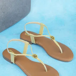 Luxyfeel Embellished T-Strap Flats With Backstrap-7