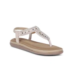 Bata Women Beige Embellished T-Strap Flats-picture-11