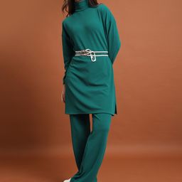 Tokyo Talkies Jacquard Turtleneck Sweatshirt With Wide Leg Trousers-image-36