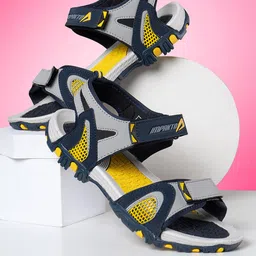 IMPAKTO Men Grey & Blue Solid Sports Sandals-image-96