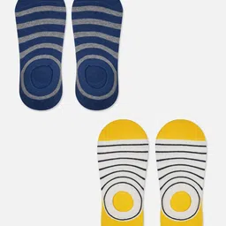 TOFFCRAFT Men Pack Of 2 Striped Shoe Liner Cotton Socks-34