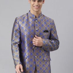 Hangup Men Blue & Gold Printed Blazer-picture-30