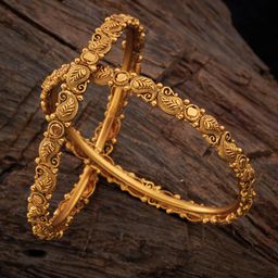 Kushal's Fashion Jewellery Set Of 2 Gold-Plated Stone-Studded Antique Bangles-image-50