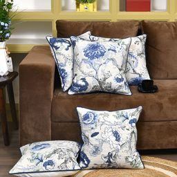 Clasiko Grey & Blue 5 Pcs Floral Square Cushion Covers-image-89