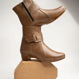 Shoetopia Girls Brown Solid Regular Boots-image-67