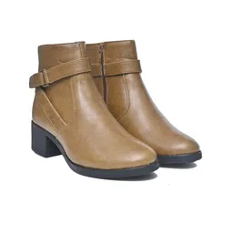 Alleviater Women Buckle Detailed Leather Heeled Boots-50