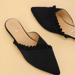 Shoetopia Girls Velvet Pointed Toe Slip-On Mules-78