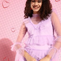 KASSUALLY Women Charming Lavender Solid Tulle Dress-image-95