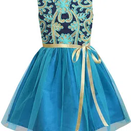 A T U N Turquoise Blue & Gold-Toned Floral Embroidered Net Dress-picture-28
