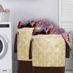 Kuber Industries Brown 2-Pcs Printed Waterproof Laundry Bags-35
