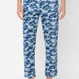 URBAN SCOTTISH Men Blue & White Printed Pure Cotton Lounge Pants-image-25