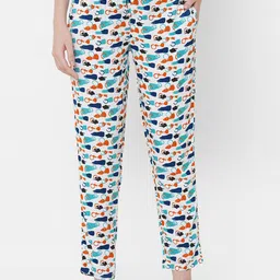 URBAN SCOTTISH Women White & Blue Printed Lounge Pants-image-67