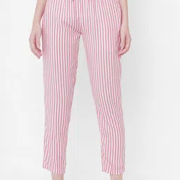 URBAN SCOTTISH Women Pink & White Striped Lounge Pants-image-91