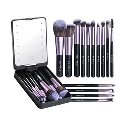 BS MALL 1Set Of 14 Makeup Brushes With Portable LED Light Mirror - Black-33