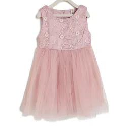 Kids On Board Peach-Coloured Floral Embroidered Dress-image-18
