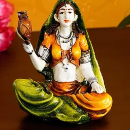 eCraftIndia Green & White Colorful Rajasthani Lady Playing Musical Instrument Handcrafted Polyresin Showpiece-image-33