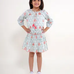 My Little Lambs Girls Floral Print Tie-Up Neck Blouson Dress-picture-43