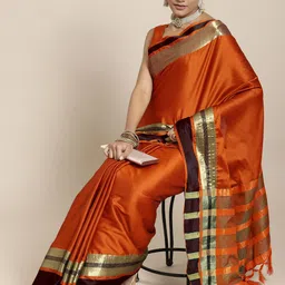 KALINI Rust & Gold-Toned Zari Art Silk Uppada Saree-image-5