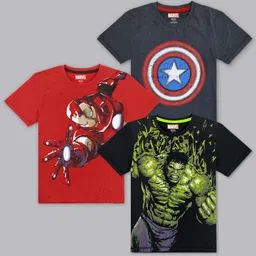 Kids Ville Boys Pack Of 3 Marvel Comic Printed  Round Neck Tshirt-18