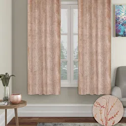 Cortina Beige & Orange 2 Pieces Floral Black Out Window Curtains-image-74