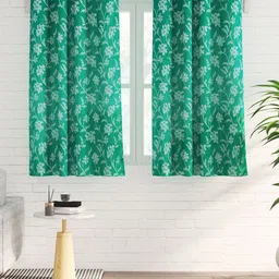 Home Centre Green & White 2-Pieces Jacquard Floral Window Curtains-image-98