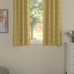 ROSARA HOME Set Of 2 Mustard & White Chevron Printed Window Curtain-1