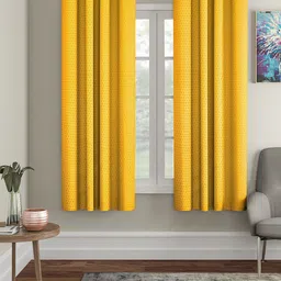 Cortina Yellow Set of 2 Polka dots Embossed Plain Polyester Window Curtains image 1