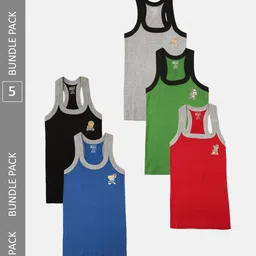 Lux Cozi Boys Pack Of 5 Assorted Cotton Sleeveless Innerwear Vests-image-35