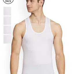 JON Men Pack Of 5 White Solid Innerwear Vests-image-17