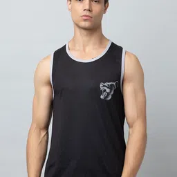 Looks United Printed Cotton Sleeveless Gym Vest LU-VEST002-BLACK-image-91
