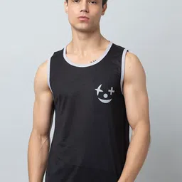 Looks United Printed Cotton Innerwear Gym Vests LU-VEST005-BLACK-image-33