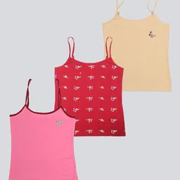 F&S Girls Pack Of 3 Printed Shoulder Straps Camisoles-image-91