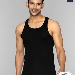 XYXX Men Pack Of 2 Black & Navy Blue Solid Ribbed Innerwear Vests-image-22