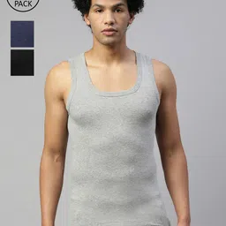 DIXCY SCOTT MAXIMUS Men Grey & Black Pack Of 3 Pure Cotton Innerwear Vests-image-74